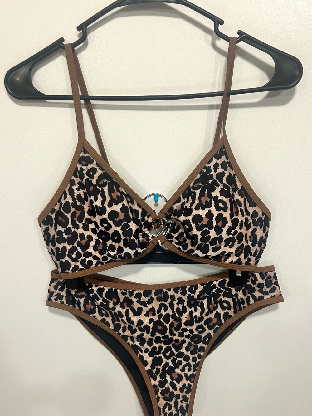 Leopard Print Two-Piece Bikini Set - Brown Trim